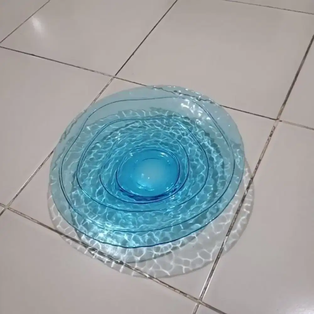 Piring Kaca Kristal Ocean Ripple – Biru Estetik (1 pc)
