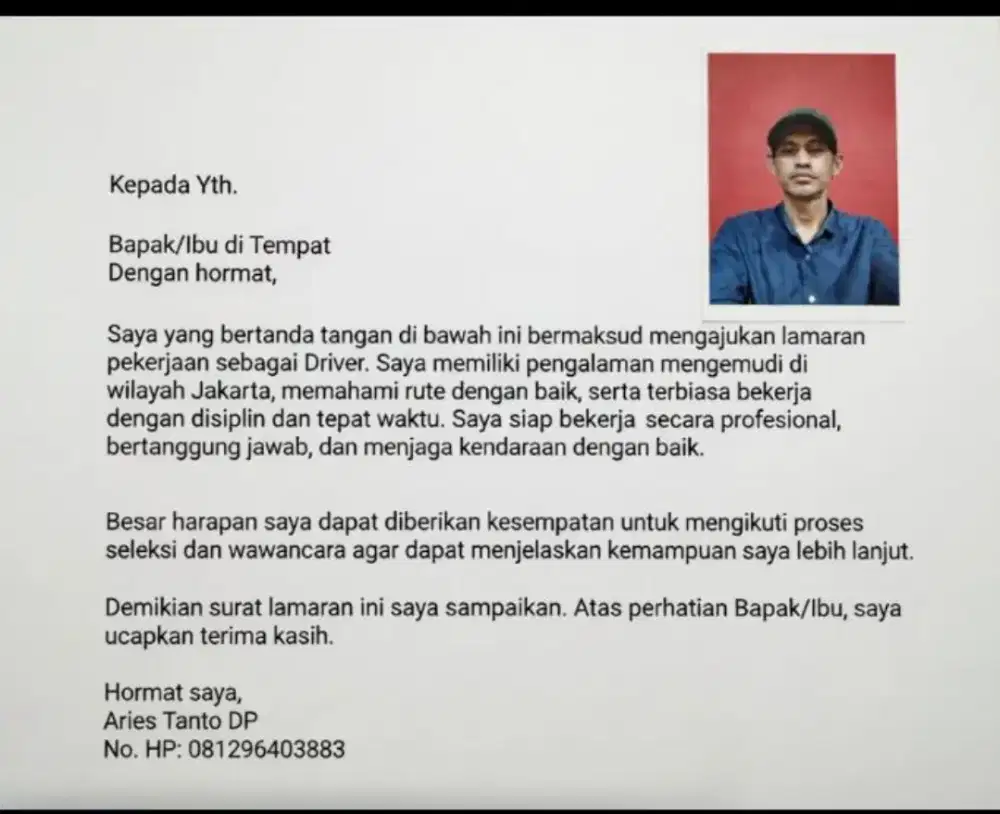 Saya sedang mencari pekerjaan sebagai driver