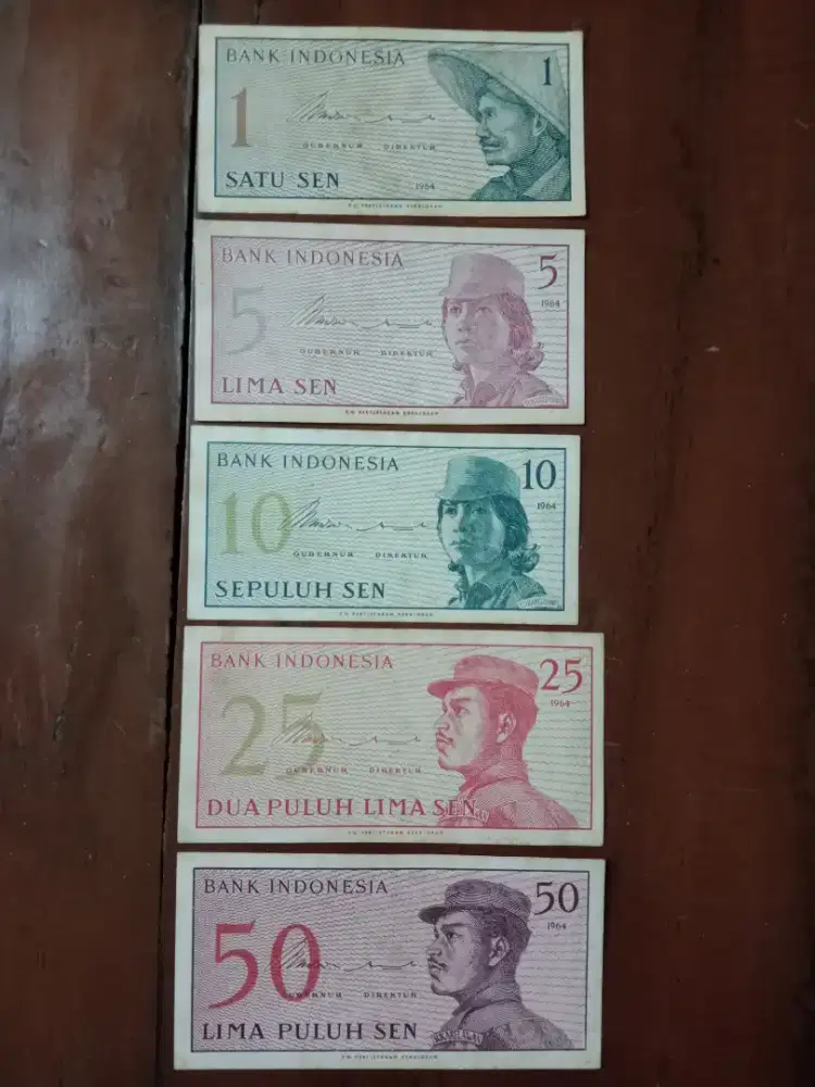 Uang Kertas 1, 5, 10, 25, 50 Sen Tahun 1964 ( 5 bh )