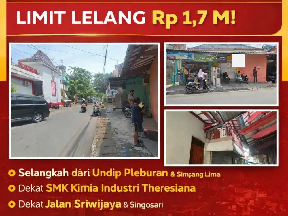 Sangat Murah Lokasi Selangkah Dari UNDIP Pleburan dan Simpang Lima sangat cocok untuk di bangun kos kos an,toko,tempat usaha,kantor dll lokasi di jalan Pleburan Semarang