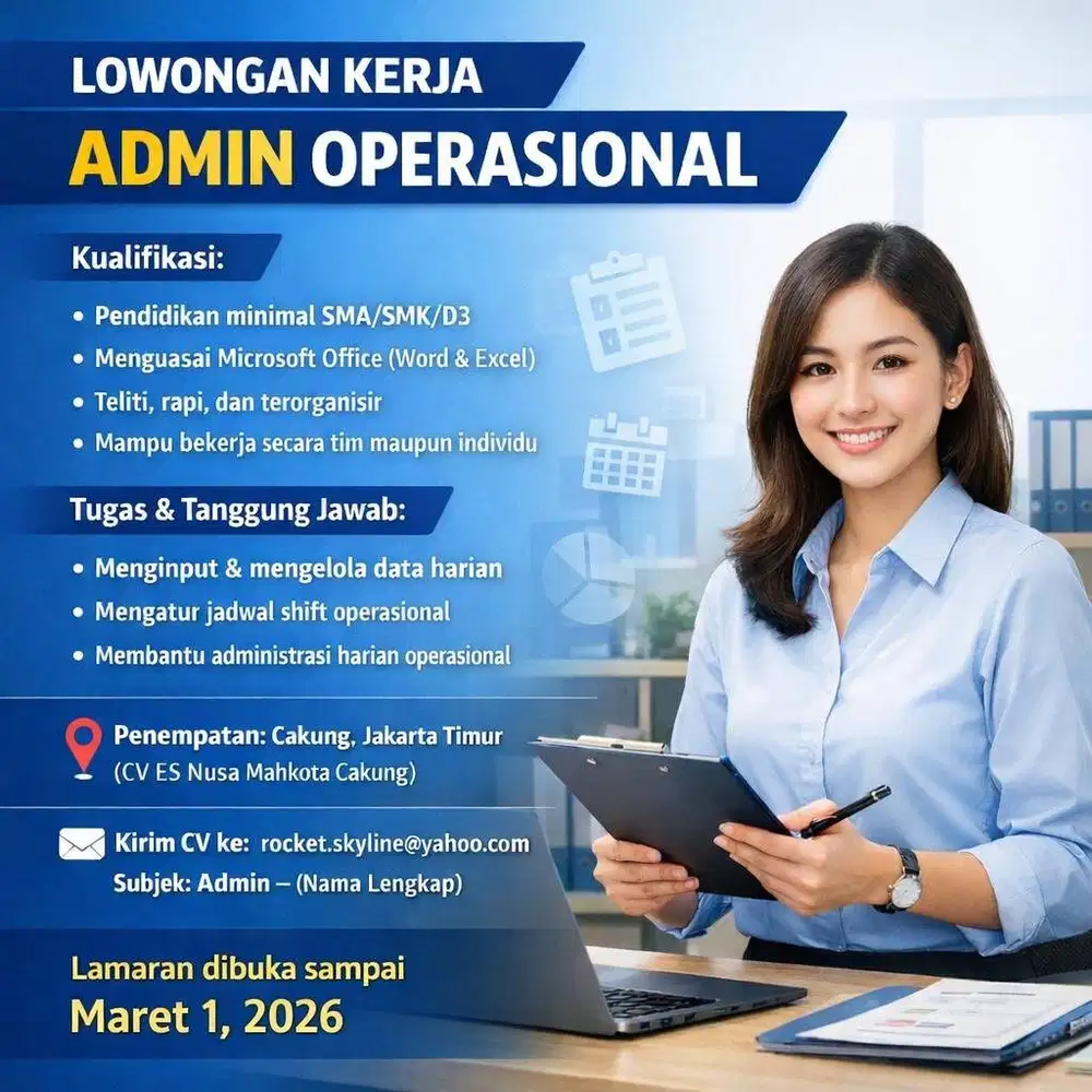 Dicari Admin Operasional Untuk Pabrik Es Kristal