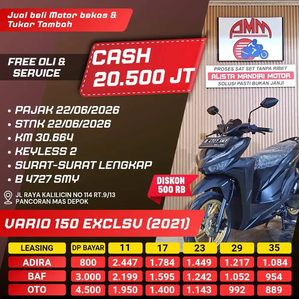 VARIO 150 EXCLSV 2021 DP 800 PAJAK HIDUP REMOT 2 CASH / KREDIT ALISTA