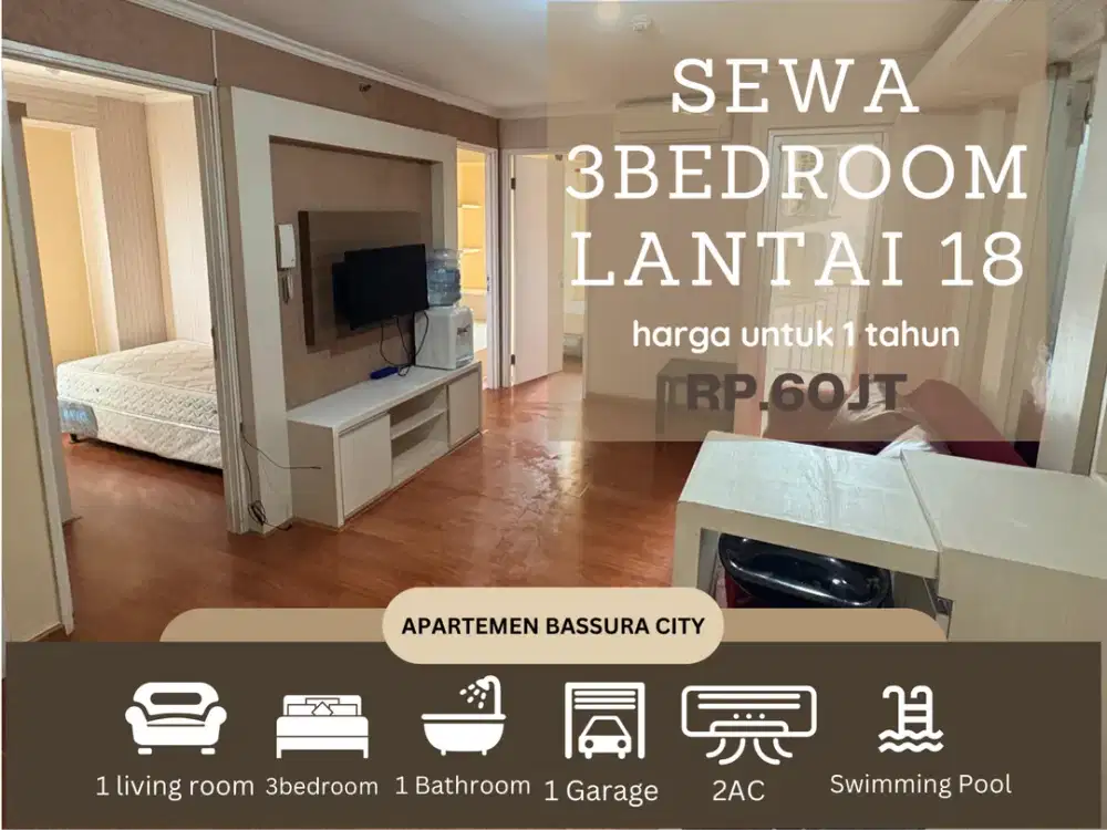 3kamar sewa full furnish dekat mall apartemen bassura city