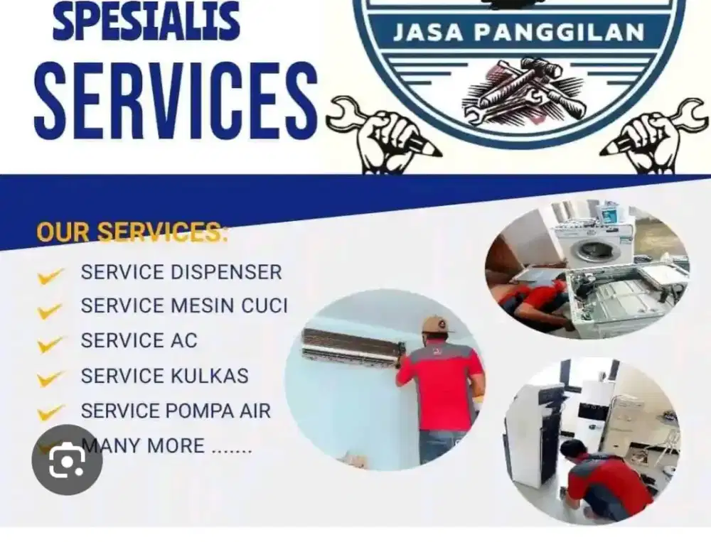 Service elektronik. AC. Mesin cuci. Pompa air. Kulkas.