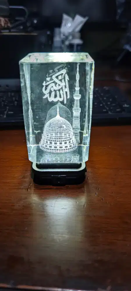 Ornamen hias kristal 3D Masjid Langka Mewah Kaca Bening Laser crystal