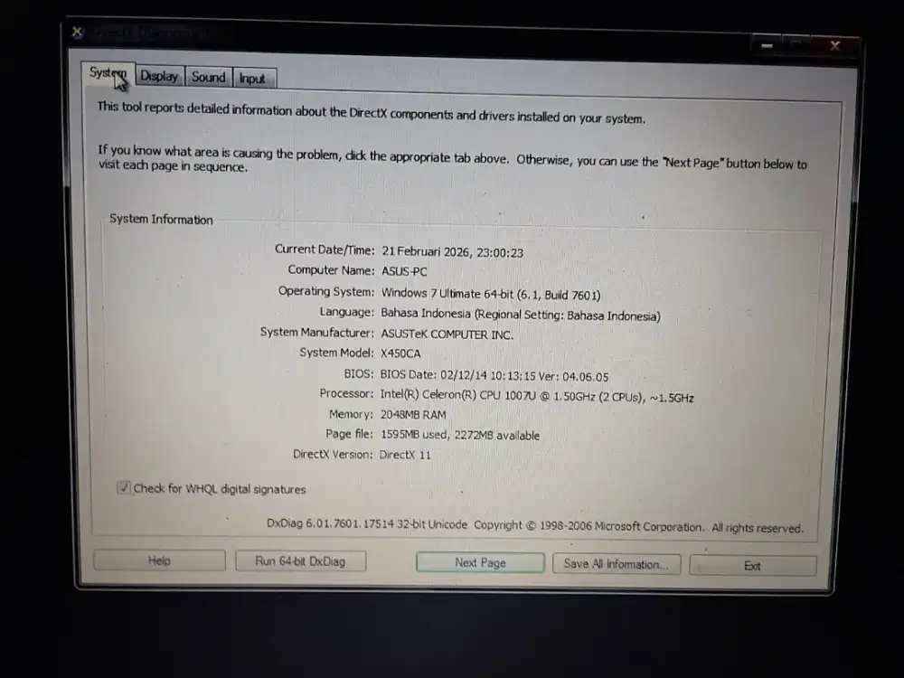 Dijual Cepet ASUS X450C