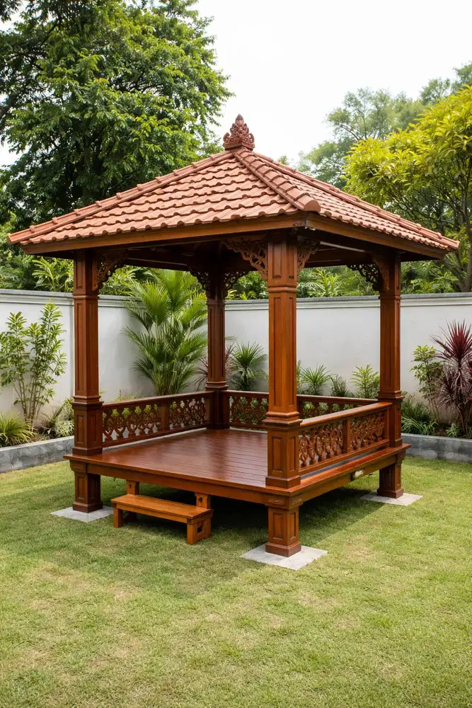 Gazebo Kayu Jati 2x2 Meter – Kuat & Elegan – Bisa Custom