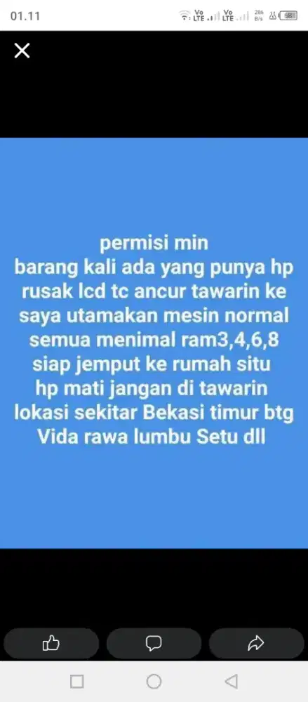 Di cari HP rusak lcd nya 
Spek gahar masuk 
Hp mati jangan di tawar in