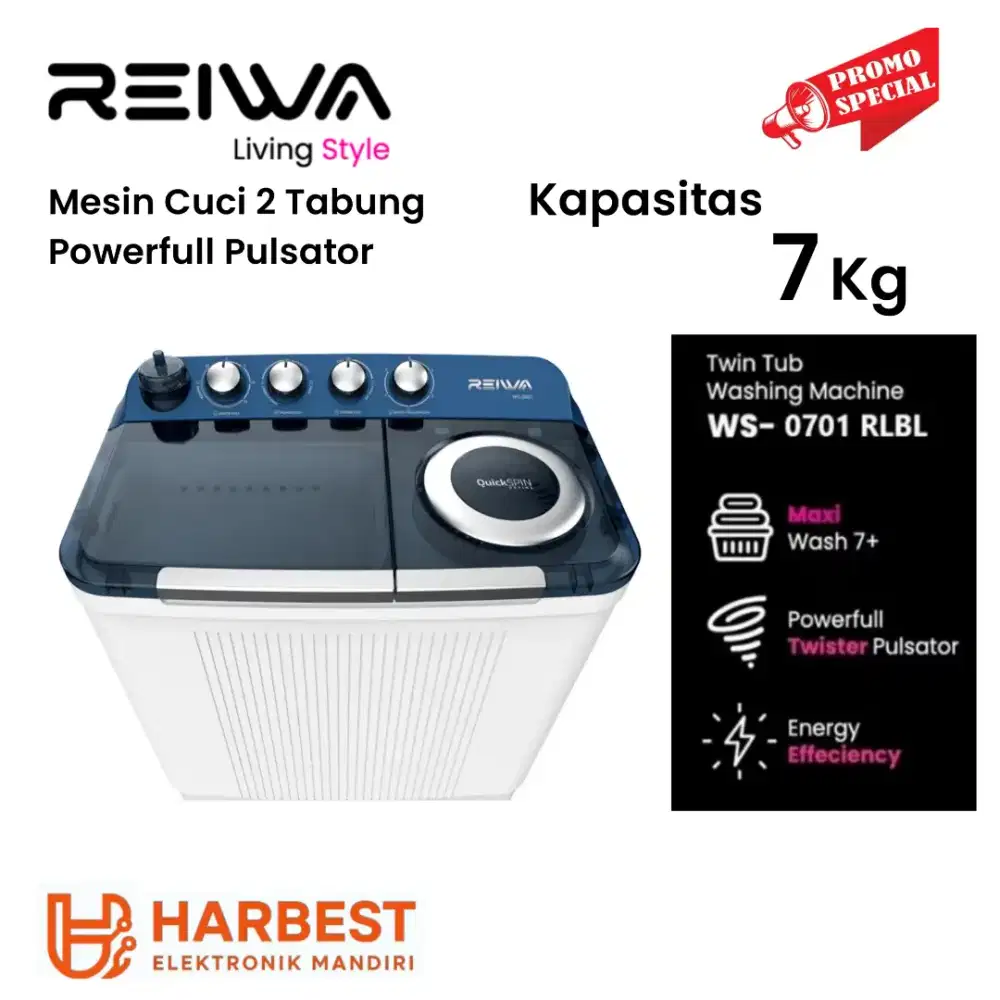 TERMURAH! Reiwa Mesin Cuci 7 Kg 2 Tabung BL0701BLRL Lowwatt Powerfull