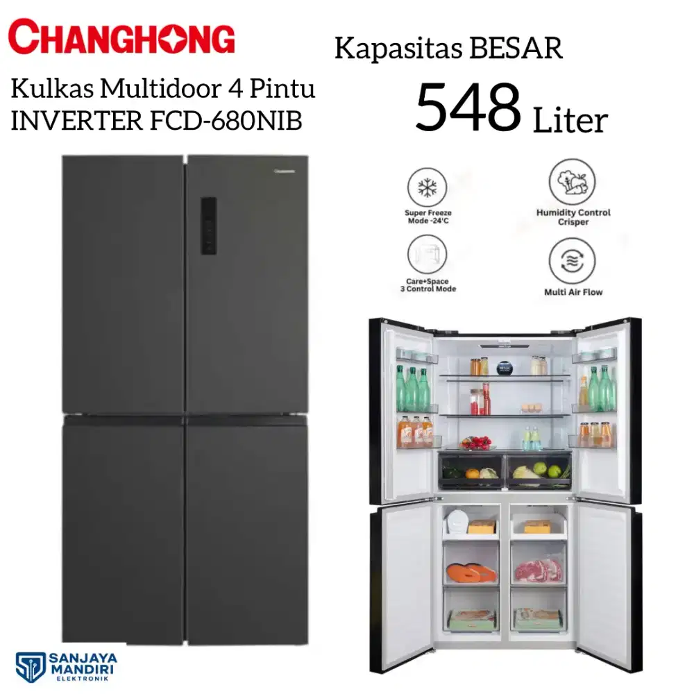 CHANGHONG Kulkas 4 Pintu INVERTER 548 Liter PCD680NIB AirFlow Lowwat