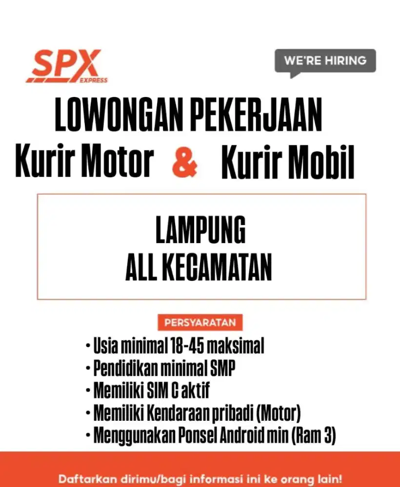 LOWONGAN KERJA KURIR SHOPEE SPX EXPRESS