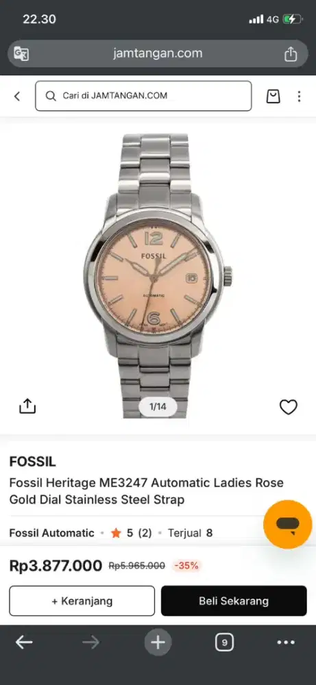 Jam tangan Fossil Heritage ME3247 automatic ladies Rose Gold