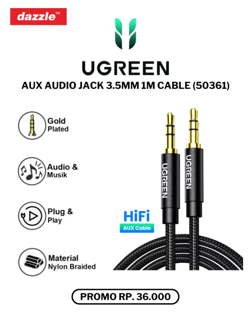 UGREEN AUX AUDIO CABLE JACK 3.5MM (50361)