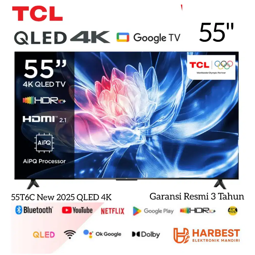 TCL Smart Google TV 55 Inch 55T6C T6C Quantum Dot QLED Pro Dolby Atmos