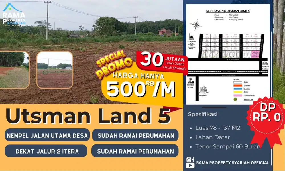 KAVLING EKSLUSIF ITERA HANYA 200 MTR DARI JALUR DUA KORPRI DP MURAH