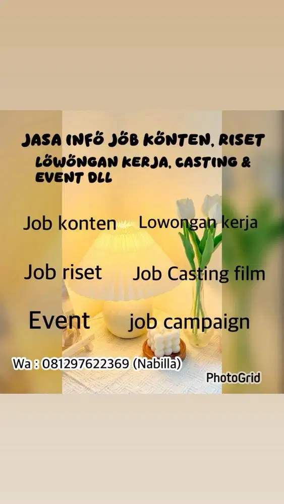 JASA INFO JOb KONTEN, RISET, LOWONGAN KERJA, CASTING FILM & CAMPAIGN