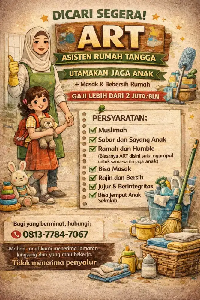 ART jaga anak, bersih2 dan masak