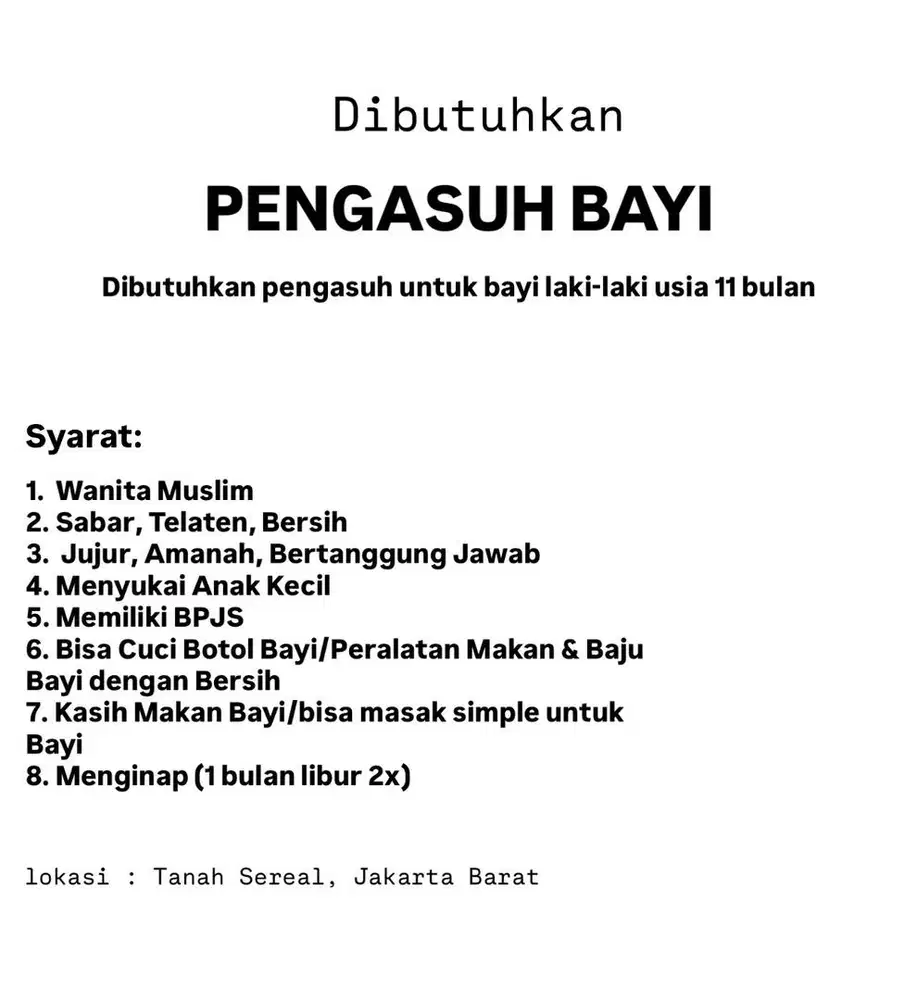 Pengasuh Bayi usia 11 bulan