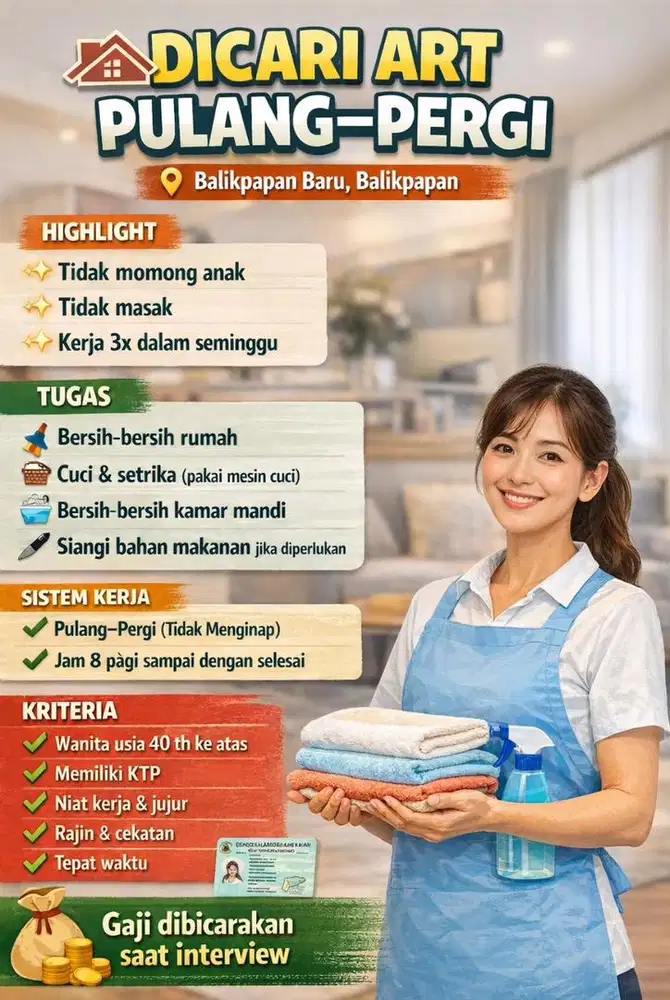 Dicari ART Harian (Balikpapan Baru)