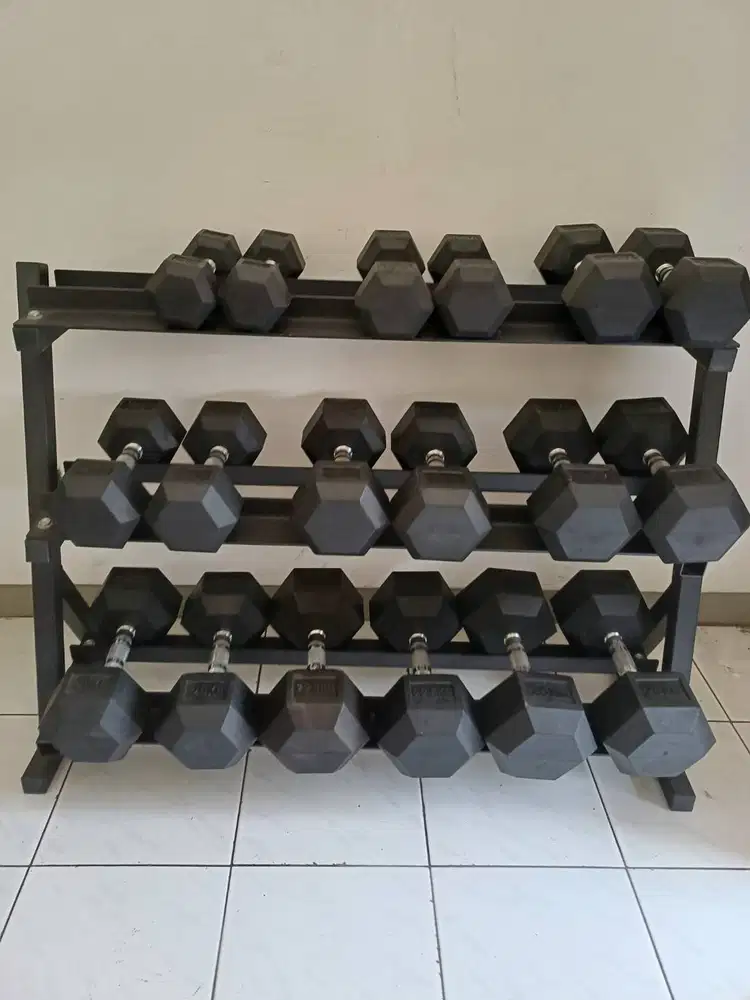Alat Fitness : Set EDGE Dumbell Hexagonal  + Rak 3 Susun