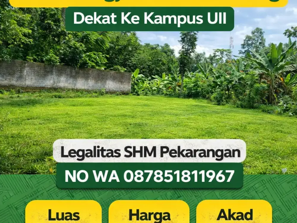 Tanah Jogja Kost Area Kampus UII Kaliurang SHM Pekarangan