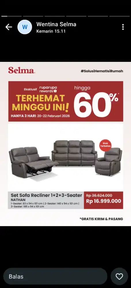 Kredit 1set sofa recliner 321 hanya dengan KTP