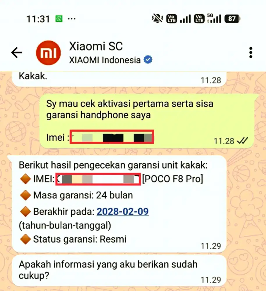 Poco F8 Pro Garansi Resmi Sampai 09 Feb 2028 Pakai Baru 09 Feb 2026