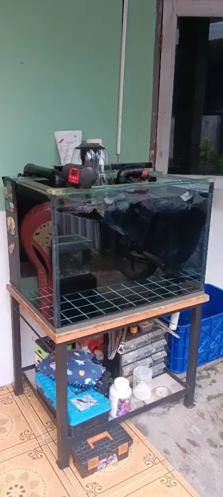 Aquarium 75x55x53 tebal 12mm fullset sama raknya