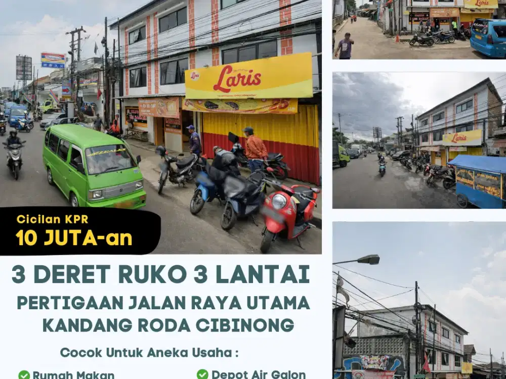 3 Deret Ruko 3 Lantai Cocok Untuk Aneka Usaha di Pertigaan Jalan Raya Besar Ramai