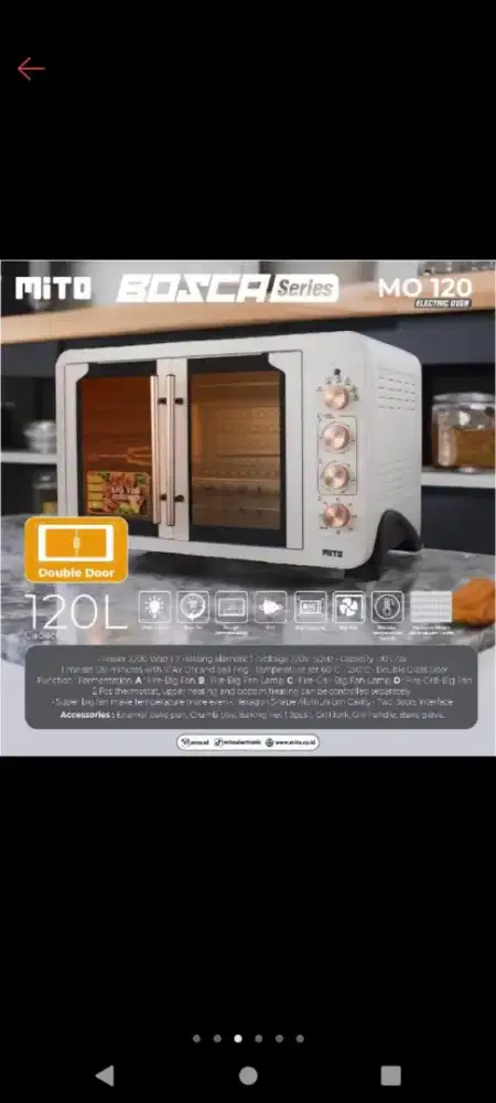 MITO oven listrik BOSCA series MO120 double door 120liter