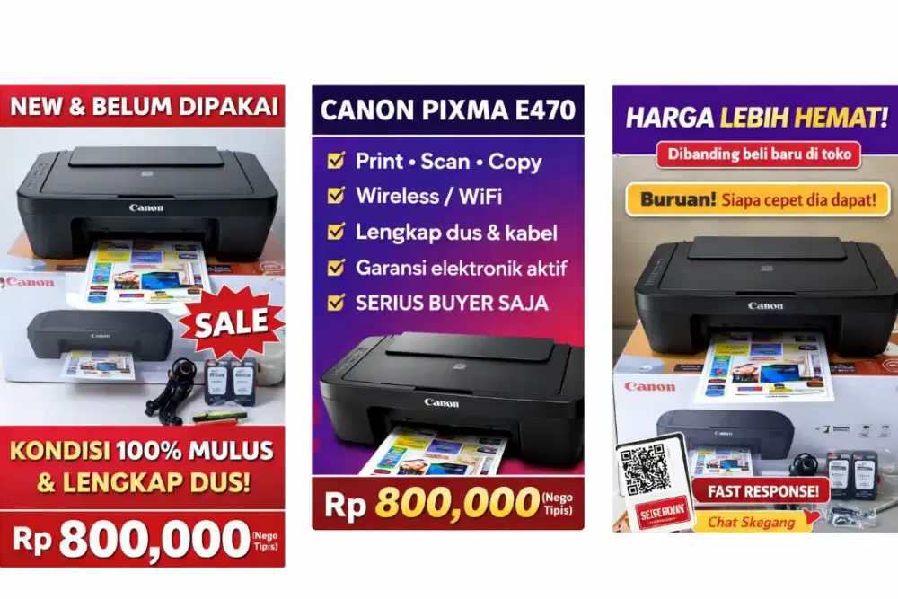 Dijual Canon PIXMA E470 Black, Kondisi Baru (Belum Dipakai Sama Sekali