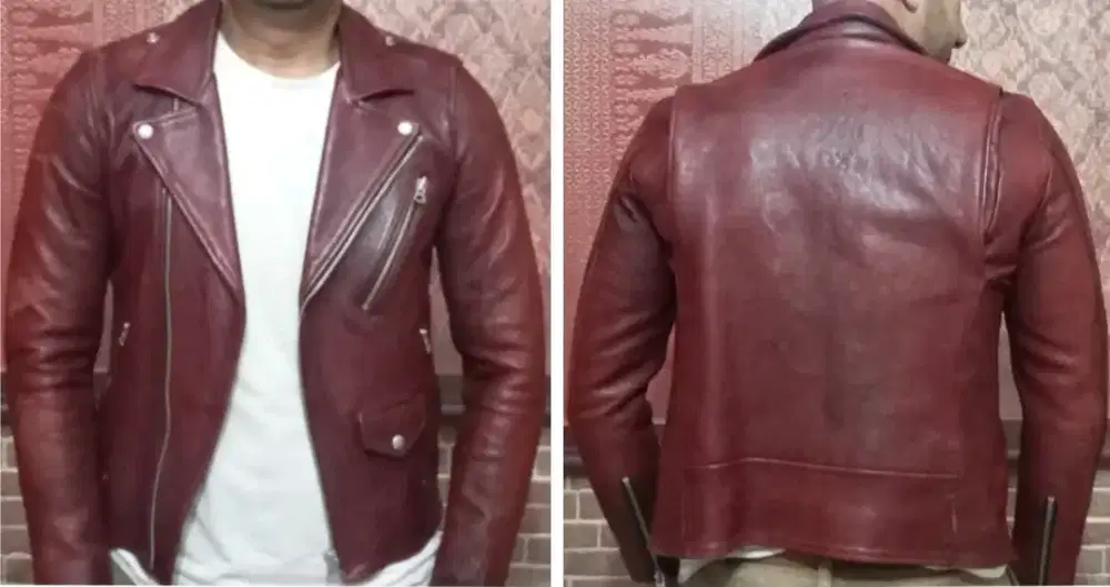 Jaket kulit Ramones Maroon red size M