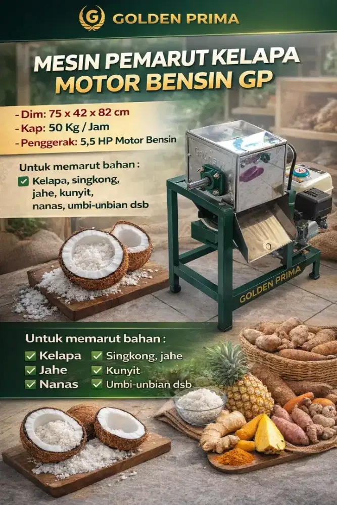 MESIN PARUT KELAPA/SINGKONG/UMBI/KUNYIT/JAHE MOTOR BENSIN GP