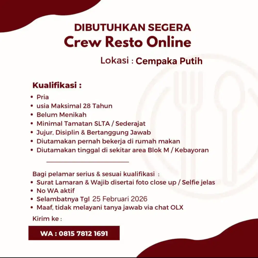 Lowongan Pekerjaan Resto