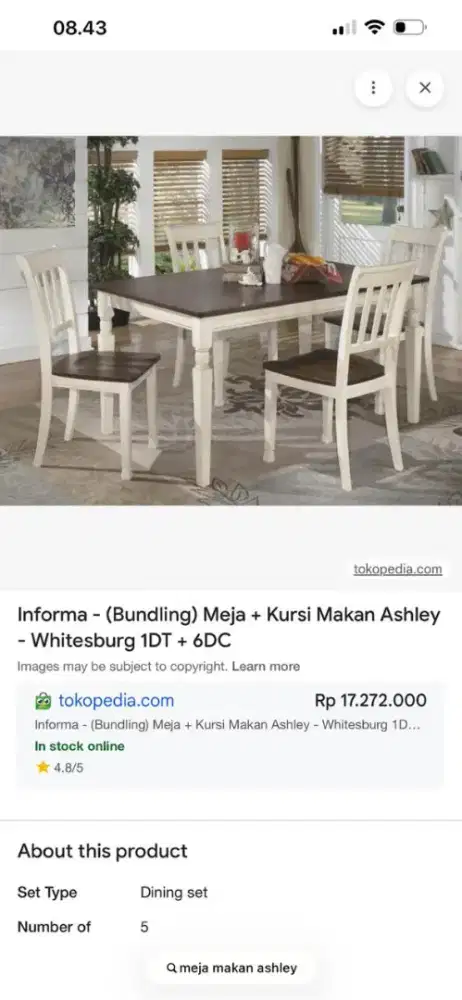 Meja makan merk Ashley