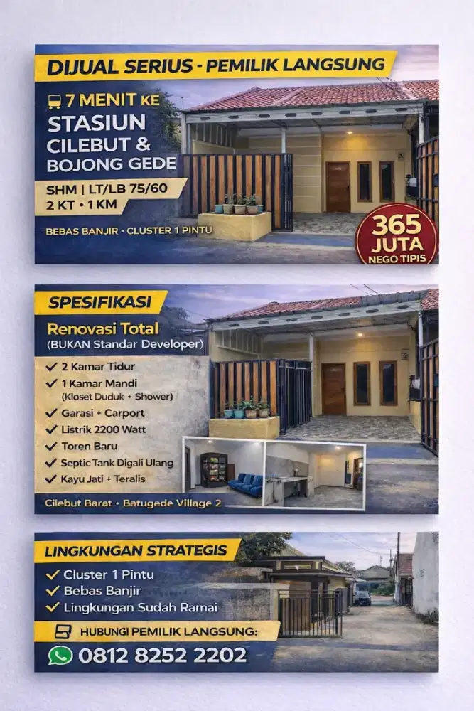 Rumah SHM LT 75 Dekat 2 Stasiun Cilebut & Bojong Siap Huni full renov