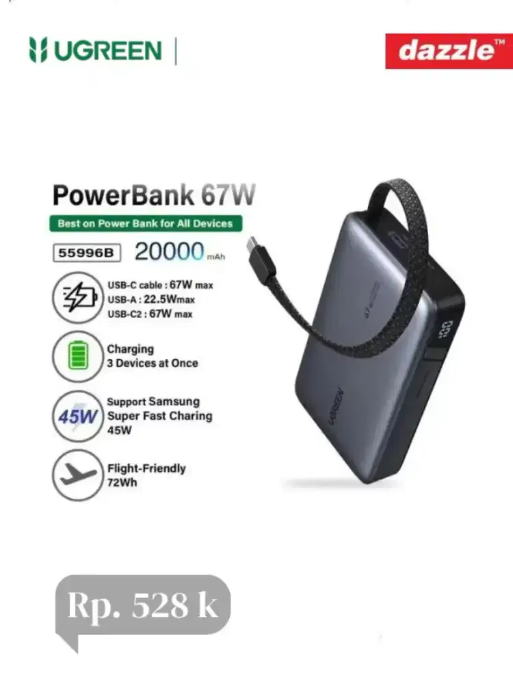 Powerbank ugreen 67W fast charging 20K mAh