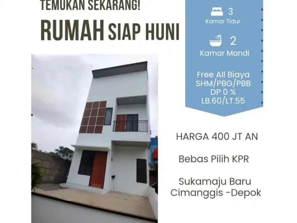 Hunian Baru 2 lantai Bebas DP Bebas Biaya di Samping Tol Cisalak Cimanggis Depok