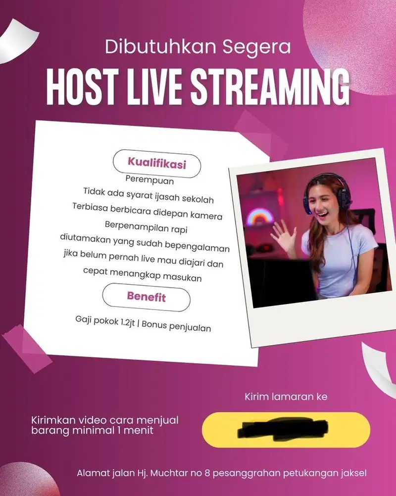 Dibutuhkan tim host live segera