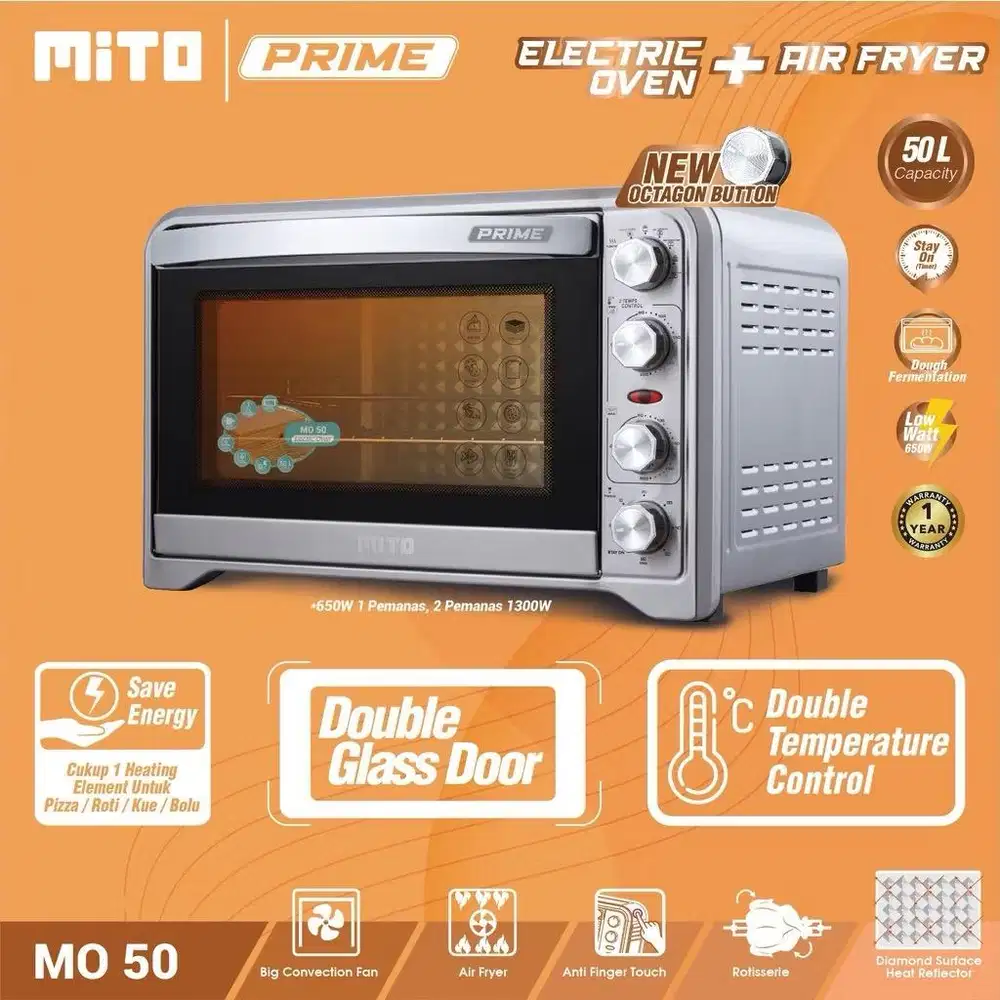 Mito MO 50 Prime 2 in 1 Oven Listrik dan Air Fryer Jumbo 50 Liter