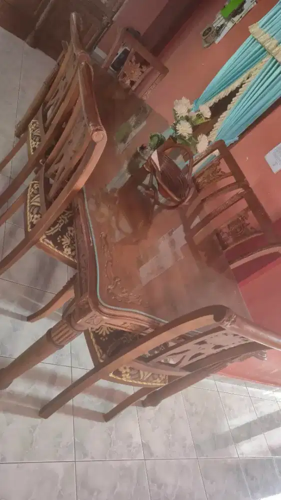 Set meja makan kayu jati 6 kursi