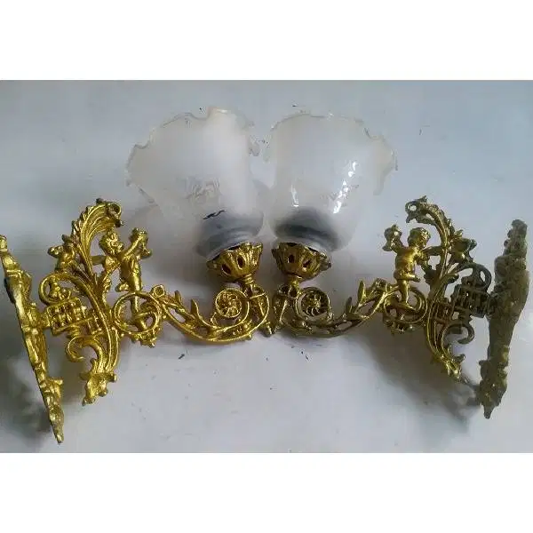 2 biji antik lampu glass kristal di design model bunga yang mekar dan