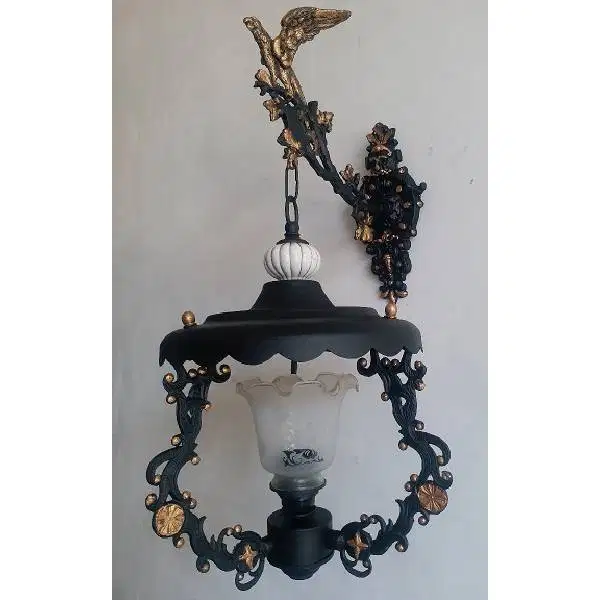 Original Lampu minyak kuno berbahan besi solid dan kristal kap model s