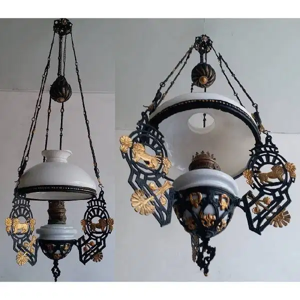 Original Antik Lampu minyak kerek / katrol  kuno - lawas bahan besi so