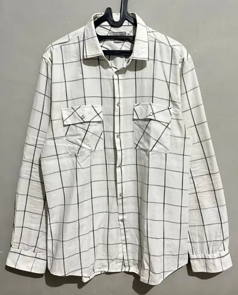 Kemeja Kotak ZaraMan Original Kancing Batu