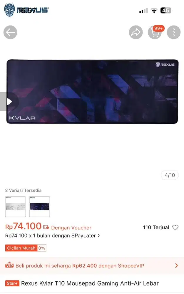 Rexus Kvlar T10 Mousepad Gaming Anti-Air Lebar
