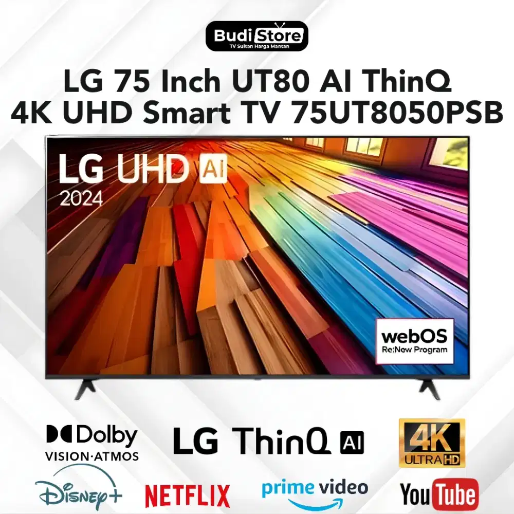 LG 75 Inch UT80 AI ThinQ 4K UHD Smart TV 75UT8050PSB