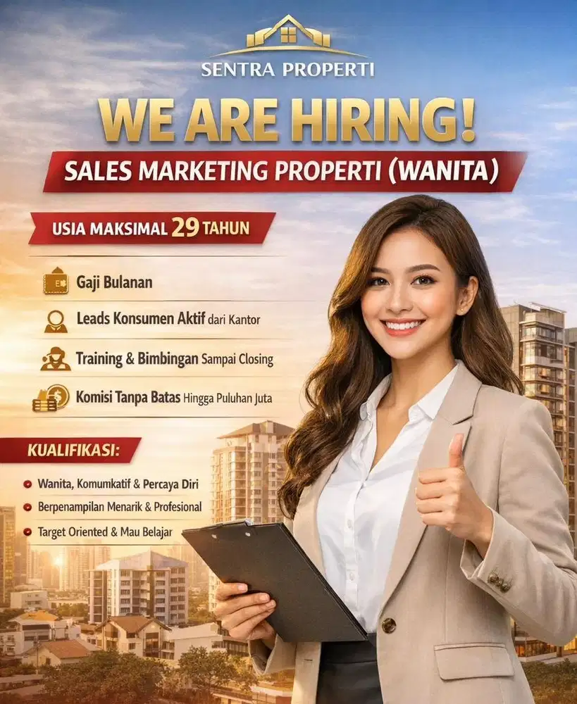 Dicari sales marketing properti wanita