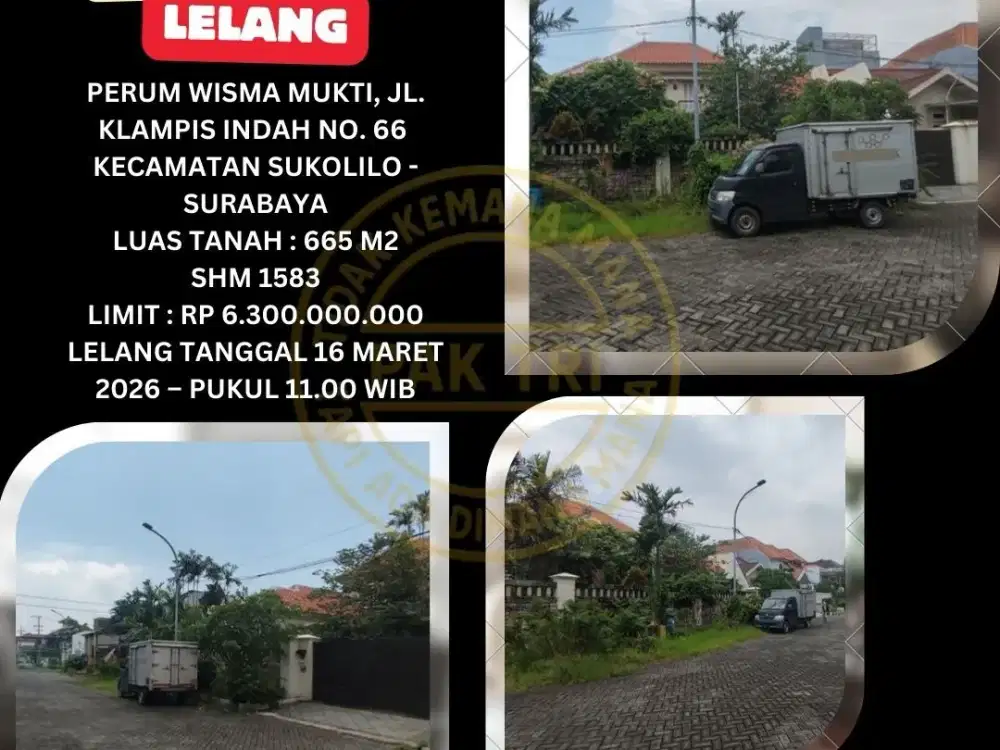 JUAL RUMAH LELANG BANK DI SUKOLILO SURABAYA (PERUM WISMA MUKTI) – LELANG KPKNL