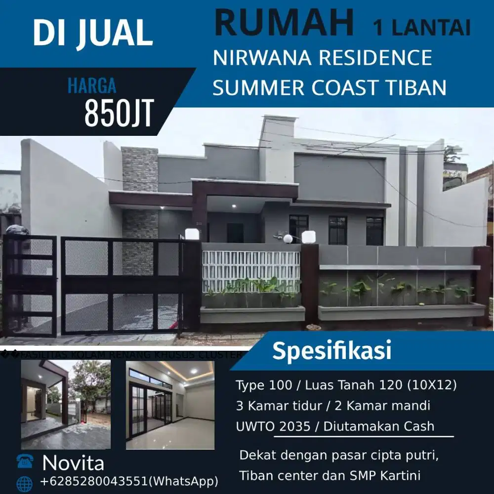 Rumah Cantik 1 Lantai NIRWANA RESIDENCE Summer coast Tiban (Batam)